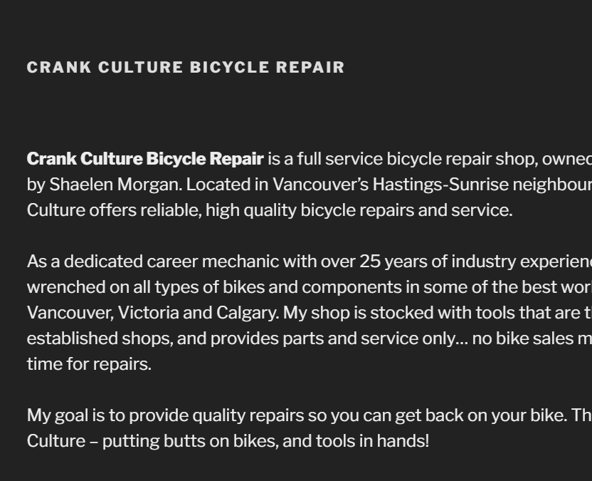 Crank Culture Bicycle Repair