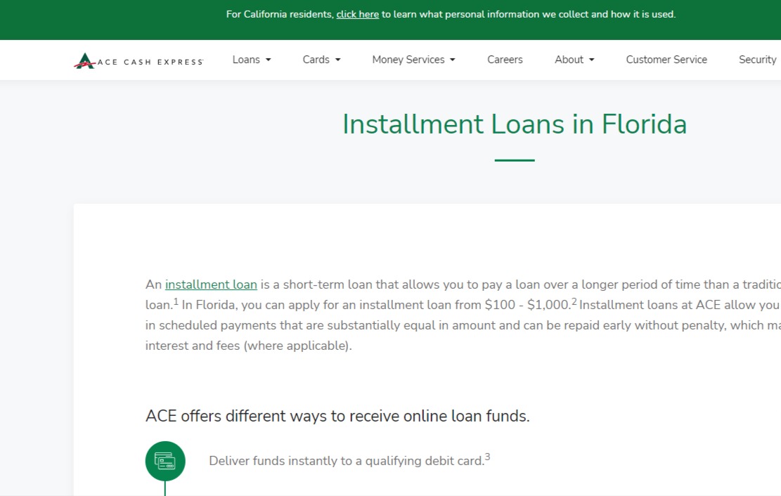 Ace deals installment loans