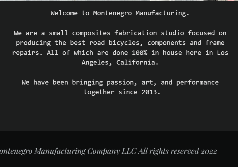 Montenegro Mfg. Handmade Bicycles