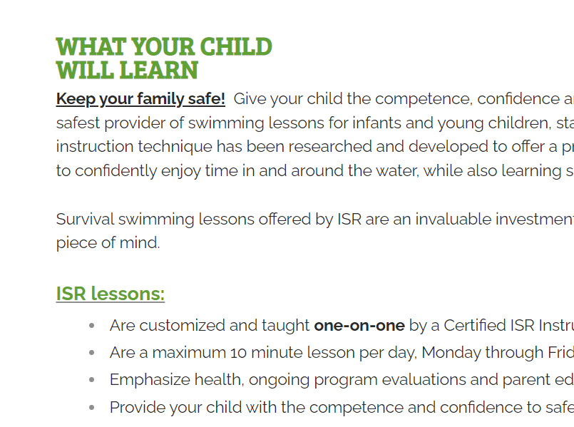 ISR Safe Waters Swim School