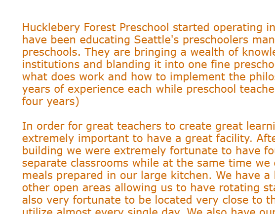Huckleberry Forest Preschool of the Arts and Science